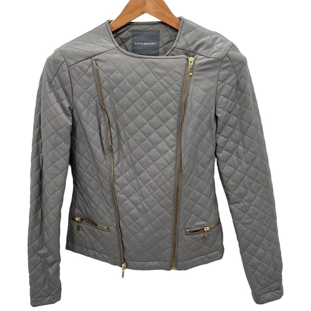 Kate & Mallory Gray Long Sleeve Full Zip Quilted Motorcycle Jacket Size XS